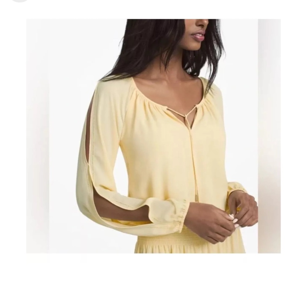 White House Black Market Long Slit Sleeve Boho Dress Canary Yellow Size 4 NWT